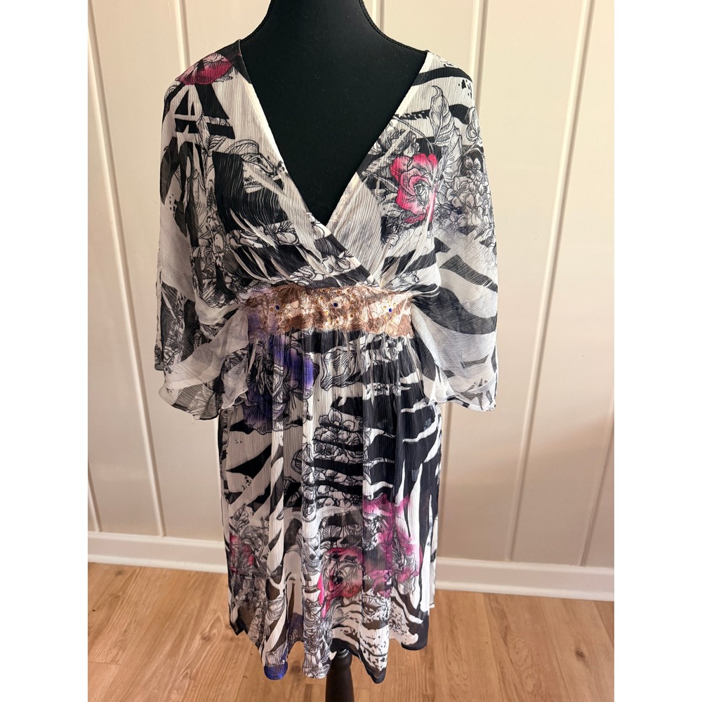 Hushbaby Sienna Rose Kaftan Dress M Zebra Floral Sequin Indie Sleaze Sheer